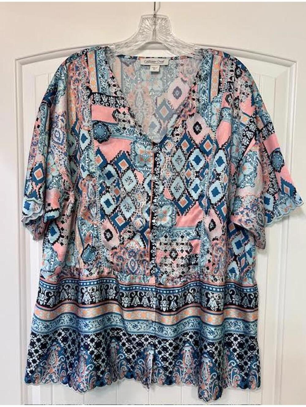 Embroidered Boho Silky Print Top XL VGUC Feminine
